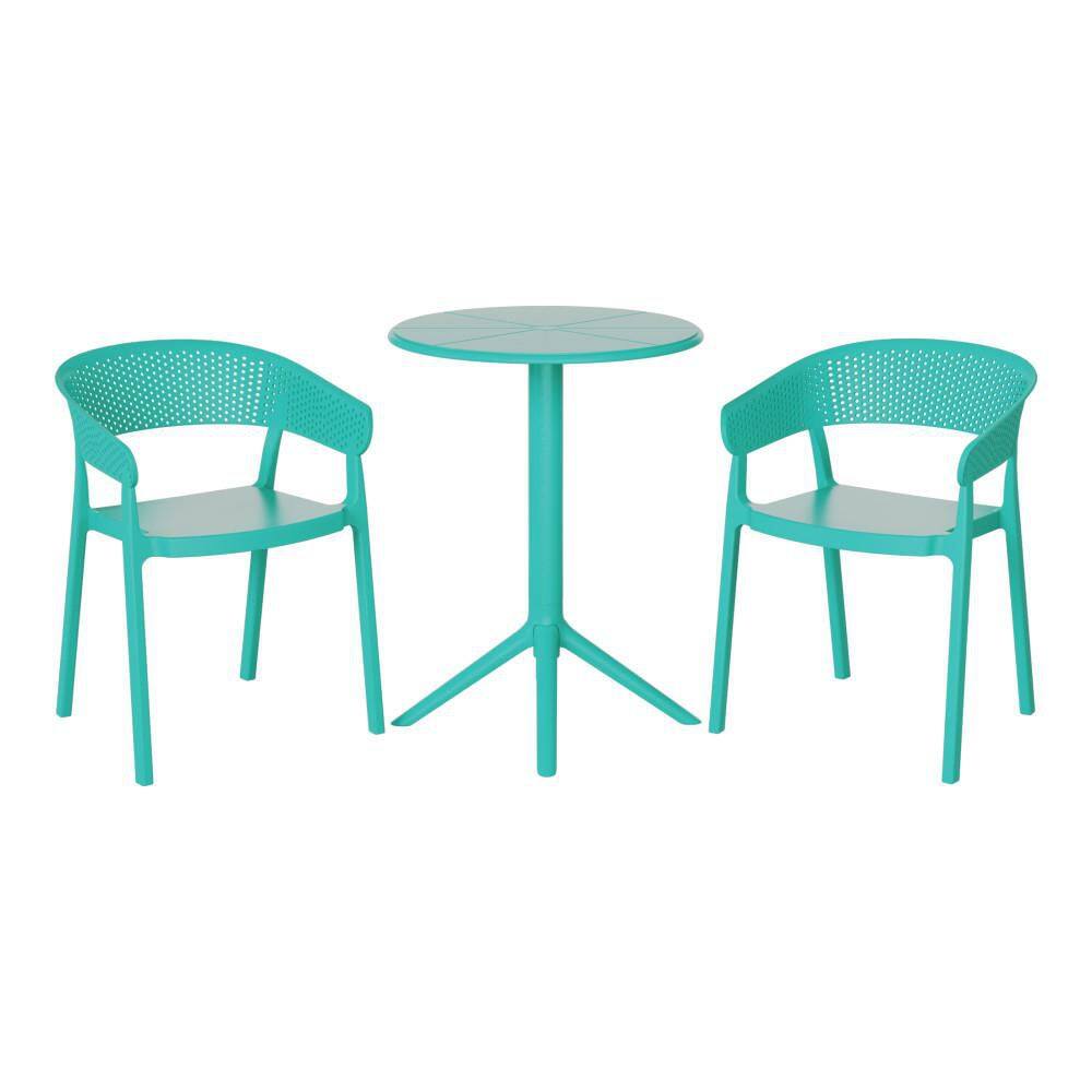 Frond&Form Outdoor Patio Modern HDPE Plastic 3-Piece Indoor/Outdoor Bistro Set w/ Stackable Chairs, Turquoise price history on PriceWatchPro