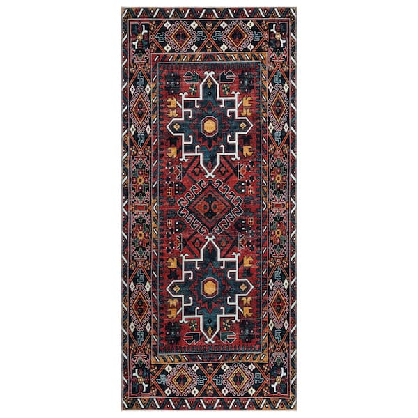Ottomanson Non Shedding Washable Wrinkle-free Flatweave Medallion 3x6 Indoor Living Room Runner Rug, 2 ft. 7 in. x 6 ft., Red