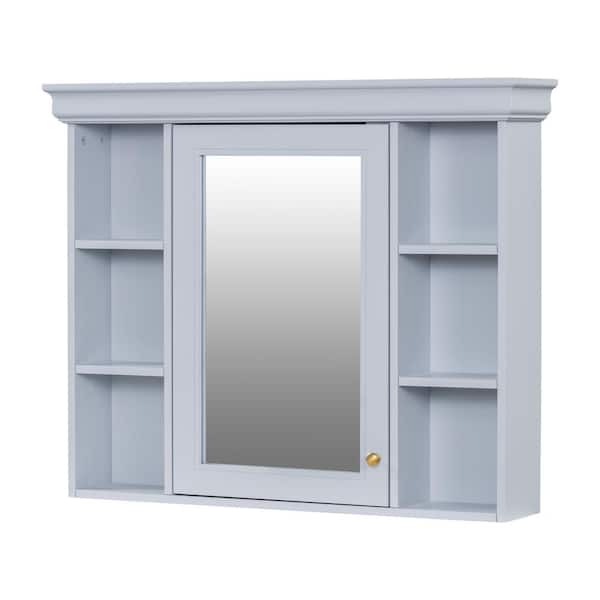 Tileon 35.5 in. W x 28.74 in. H Modern Rectangular MDF Medicine Cabinet with Mirror, 6 Open Storage and Adjustable Shelf, Blue