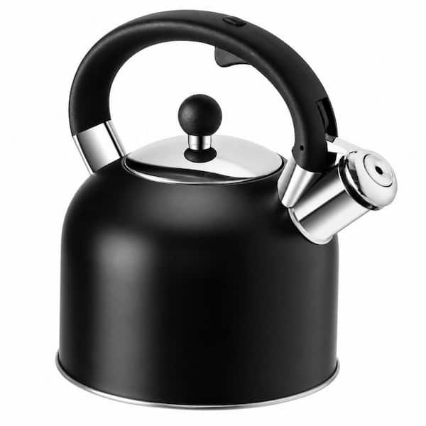 12-Cup Black Stainless Steel Stovetop Tea Kettle, Whistling Kettle, Tea Pot with Ergonomic Handle for All Stovetops