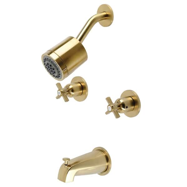 Kingston Brass Millennium 2-Handle 2-Spray Tub and Shower Faucet in Brushed Brass (Valve Included)