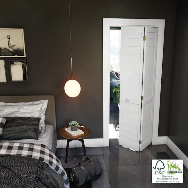 EightDoors Shaker 30-in x 80-in Finished White Louver Prefinished Pine Wood Bifold Door (Hardware Included) EightDoors Shaker 30-in x 80-in Finished White Louver Prefinished Pine Wood Bifold Door (Hardware Included)