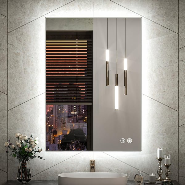 KeonJinn 24 in. W x 36 in. H Rectangular Frameless LED Light Anti-Fog Wall Bathroom Vanity Mirror with Backlit