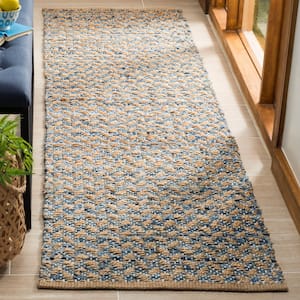 Cape Cod Blue/Natural 2 ft. x 8 ft. Distressed Geometric Runner Rug