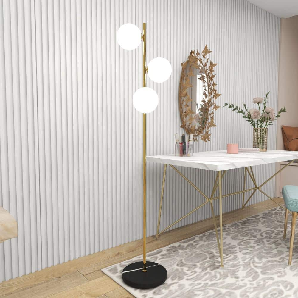 Gold and White 55" Modern Floor Lamp with Marble Base