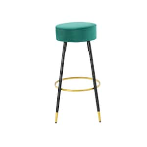 30 in. Emerald Metal Frame Counter Height Bar Stools, Velvet Kitchen Stool Upholstered Dining Chair Stool (Set of 2)