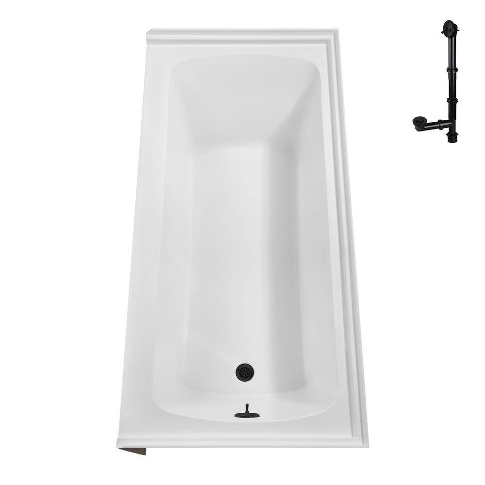 Glossy White Acrylic Alcove Bathtub with Matte Black Trim