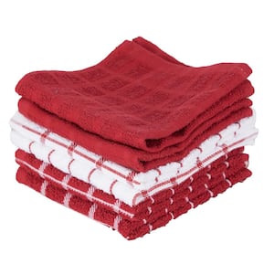 T-FAL Coordinating Flat Waffle Weave Dish Cloth Set, 94848 - Red - 100%  Pure Cotton - 8Pk - 12 in. x 13 in.