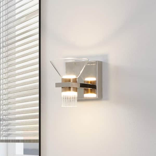 Blake 5-inch 2-light Polished Nickel and Champagne Gold 5CCT LED Vanity Light with Clear and Clear Ribbed Glass