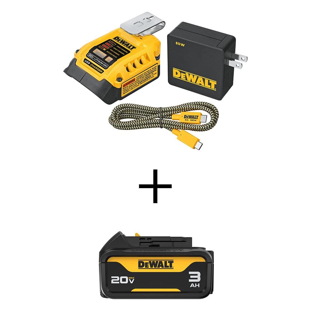 20-Volt MAX Lithium-Ion Charger and USBC Adaptor Kit with 20-Volt Premium 3.0Ah Battery Pack -  DEWALT, DCB094KWDCB200