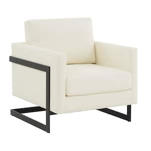 Lincoln Mid-Century Modern Upholstered Leather Accent Arm Chair with Black Steel Frame, White