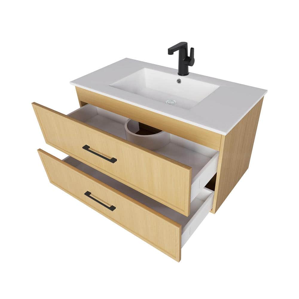 Cassidy 36" Natura Wall-Mounted Vanity with Cultured Marble Top