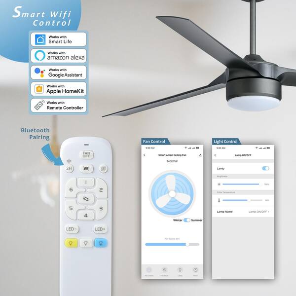 Modland Light Pro 60 In Led Indoor Jet Black Modern Ceiling Fan With Smart Wifi Control And Dc Motor Hdlp 60yj670wi The