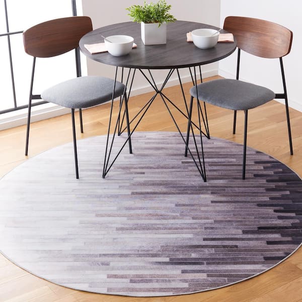 Faux Hide Ivory/Gray 6 ft. x 6 ft. Machine Washable Plaid Gradient Round Area Rug