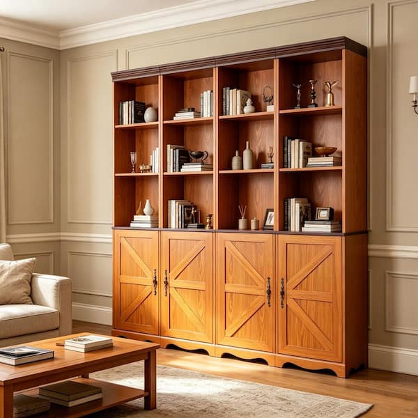 Dark Oak 70.86 in. H MDF Wood Freely Combine Storage Cabinet with 3D Wood Grain Surface, (Set of 4)