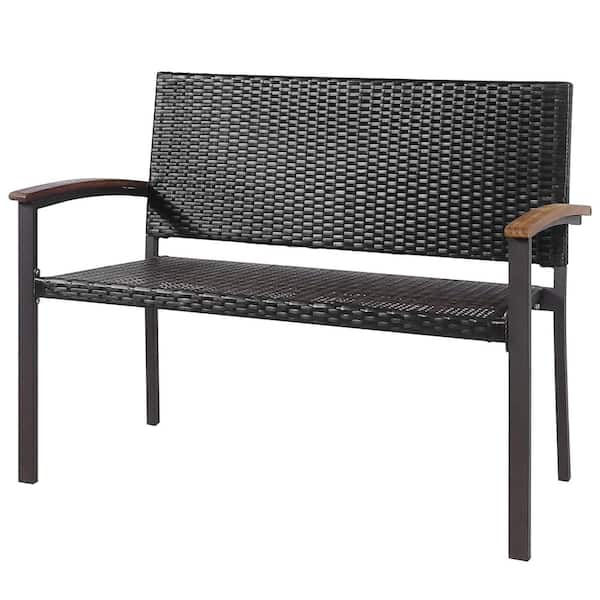 steel wicker 2 seater garden bench