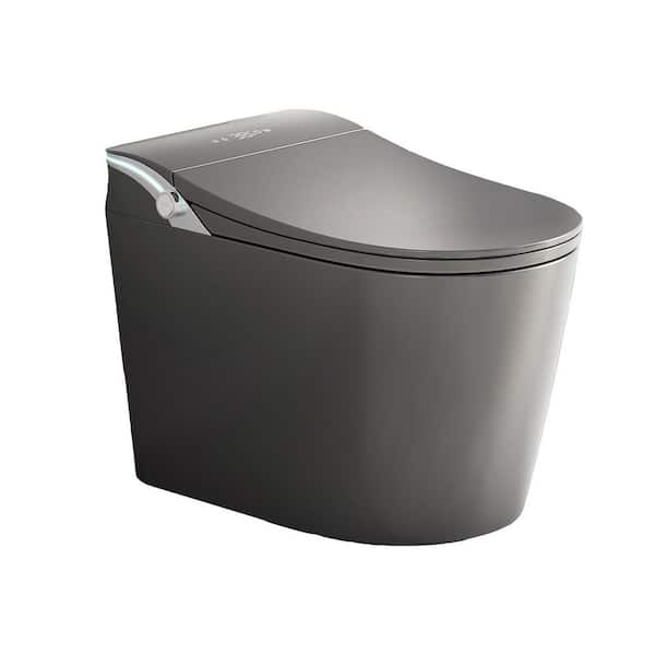 Elongated Round Bidet Toilet 1.2 GPF in Gray Dynamic Clean with Dryer ADA Comfort Height and Foot Sensor Power Outage