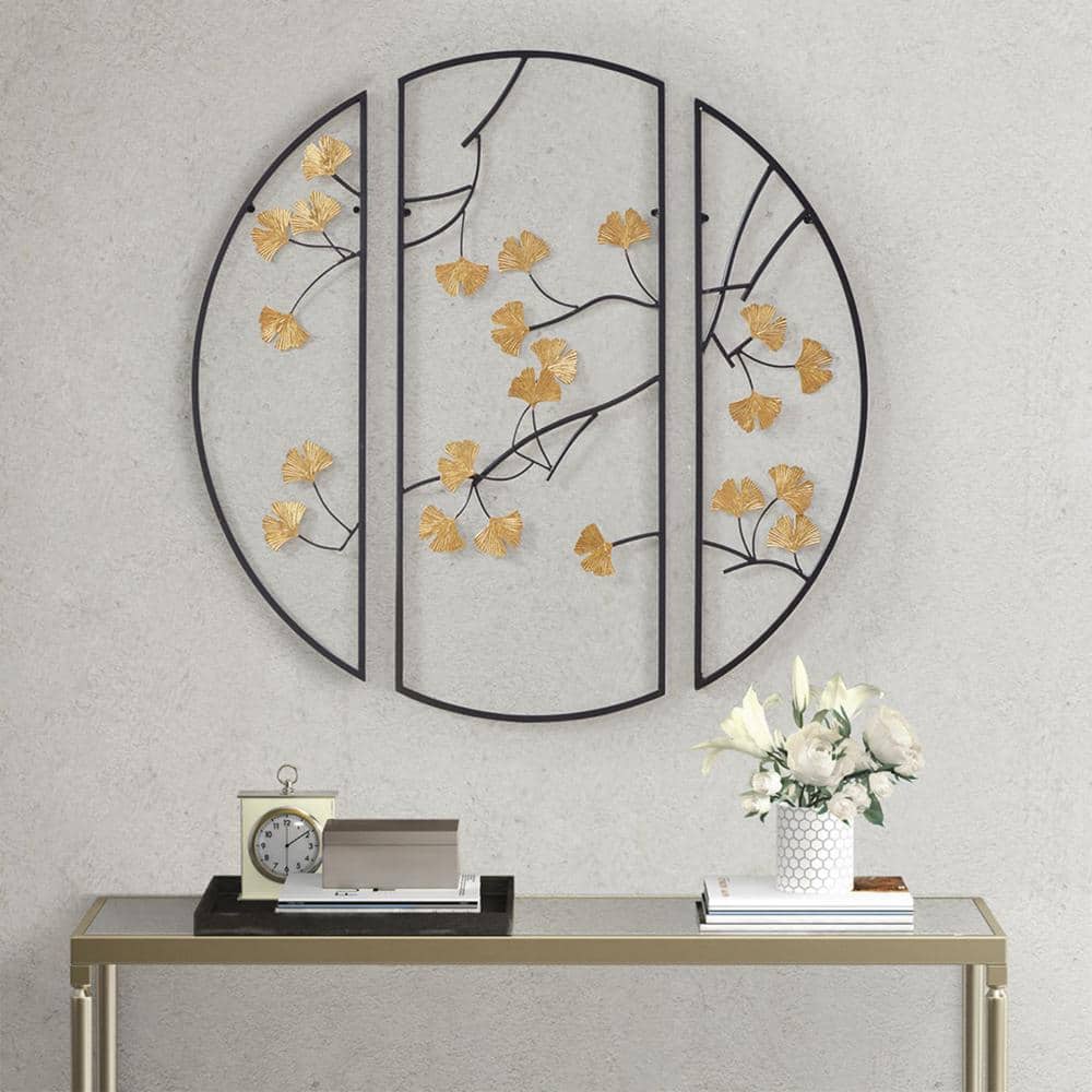 Golden Ginkgo Leaves 3-Piece Metal Wall Sculpture