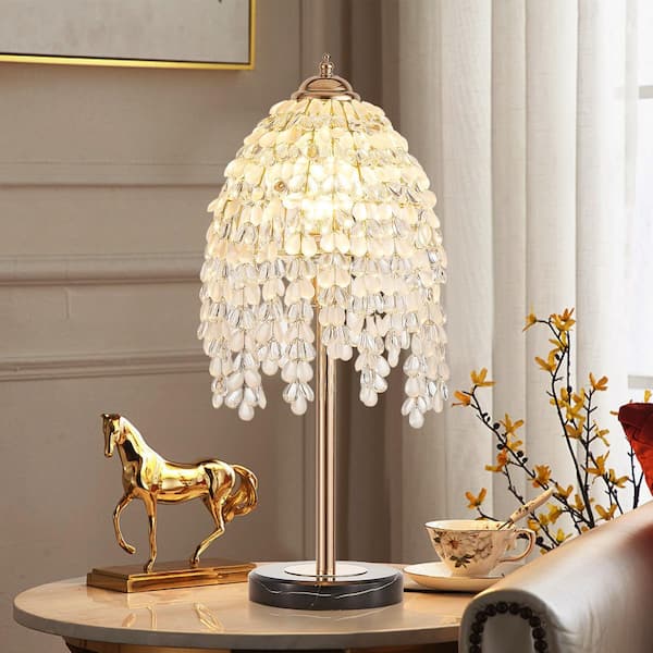 19 in. H Waterfall Design Gold Table Lamp with Switch and Teardrop Grape Crystal Bead String (No Bulb Included)