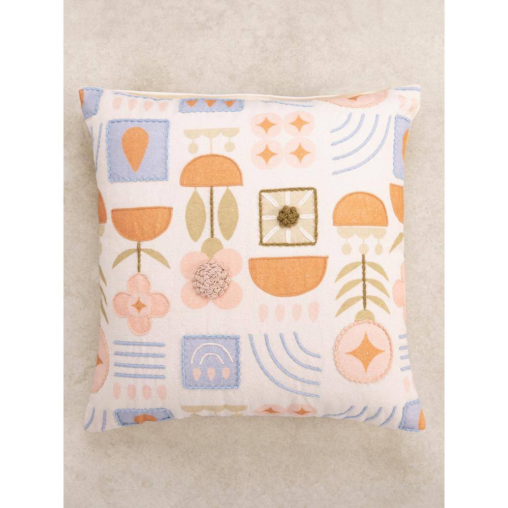 Junia 20"x20" Multicolor Cotton Throw Pillow with Whimsical Design