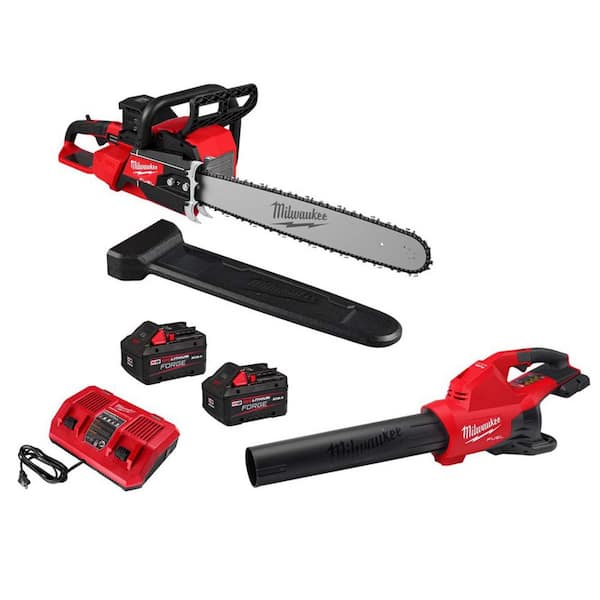 M18 FUEL 18V Brushless Cordless 20 in. Dual Battery Chainsaw & Blower with (2) 8. 0Ah FORGE Batteries, Rapid Charger