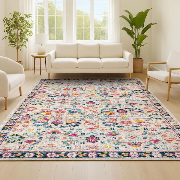 JONATHAN Y Beige/Multi 8 ft. x 10 ft. Modern Persian Boho Floral Area Rug