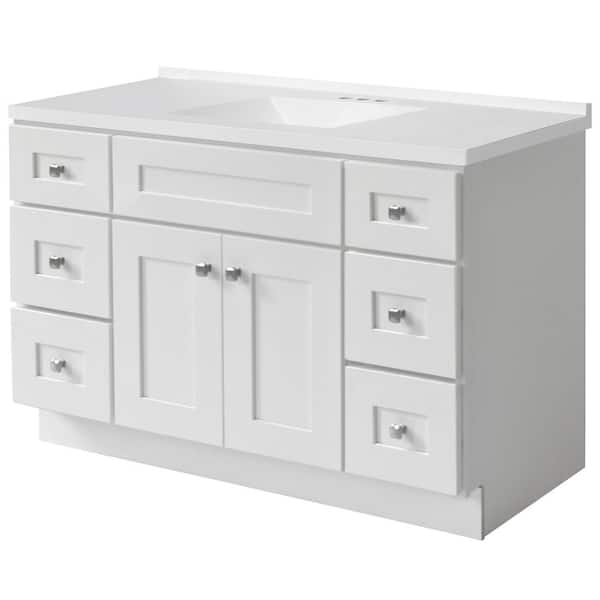 Brookings 49 in. W 1 Sink Bath Vanity in White with Modern White Cultured Marble Top Assembled