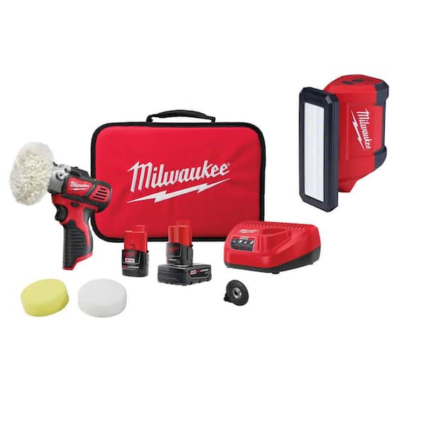 M12 12V Lithium-Ion Cordless Variable Speed Polisher/Sander Kit W/(2) M12 Batteries, Accessories, Charger, Bag, & Light