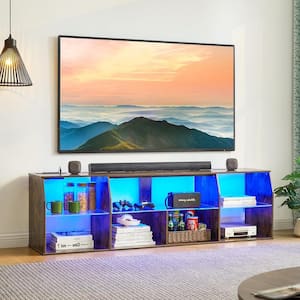 70 in. TV Stand, Entertainment Center with LED Strip and Power Outlets for 45~70 in. TVs, 3 Tiers TV Console, Gray