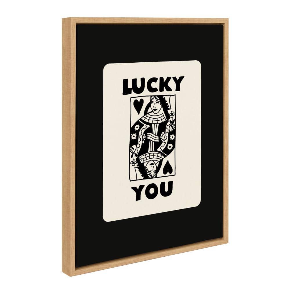 Lucky You Black and White Canvas Art Print with Natural Frame