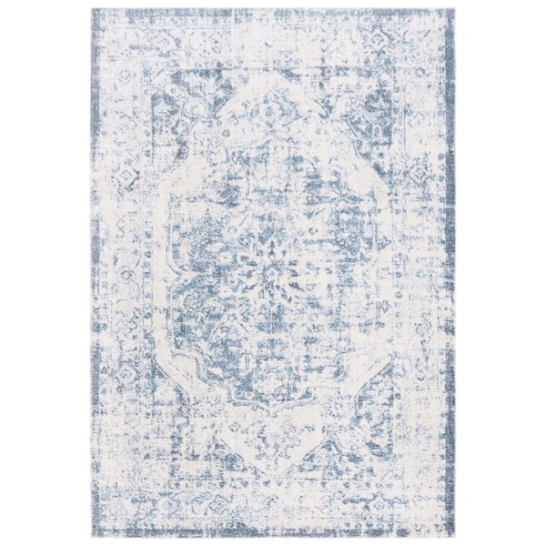 Baltimore 8 ft. x 10 ft. Light Gray/Blue Machine Washable Distressed Medallion Area Rug