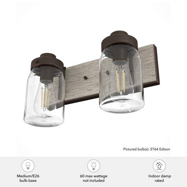 Hunter - Devon Park 14.75 in. 2-Light Onyx Bengal Vanity-Light with Clear Glass Shades Bathroom Light