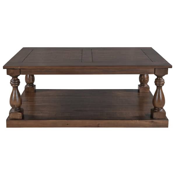 Polibi 45 in. Walnut Rectangle Solid Wood Top Coffee Table with Storage
