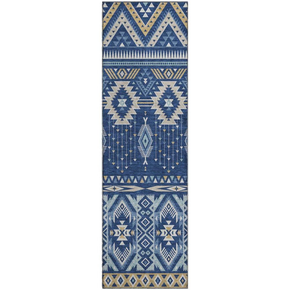 Mayfield Premium Machine Washable Abstract AMF1851 Navy 2 ft. 3 in. x 7 ft. 6 in. Runner Rug price history on PriceWatchPro