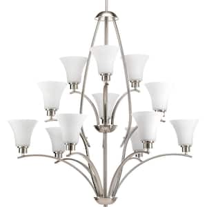 Joy Collection 12-Light Brushed Nickel Etched White Inside Glass Traditional Chandelier Light