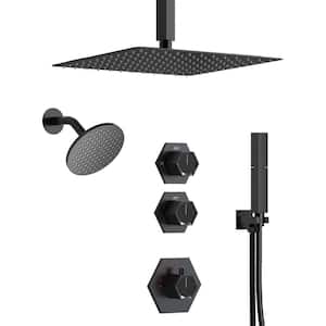 12 in. 4-Spray Patterns Dual Wall Mount Shower Heads with 2.5 GPM