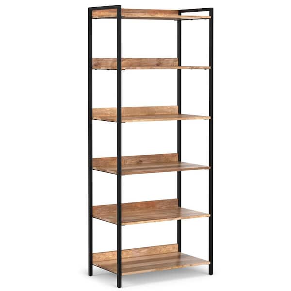 Kelsey SOLID MANGO WOOD 74 in. Modern Industrial Large Bookshelf in Natural