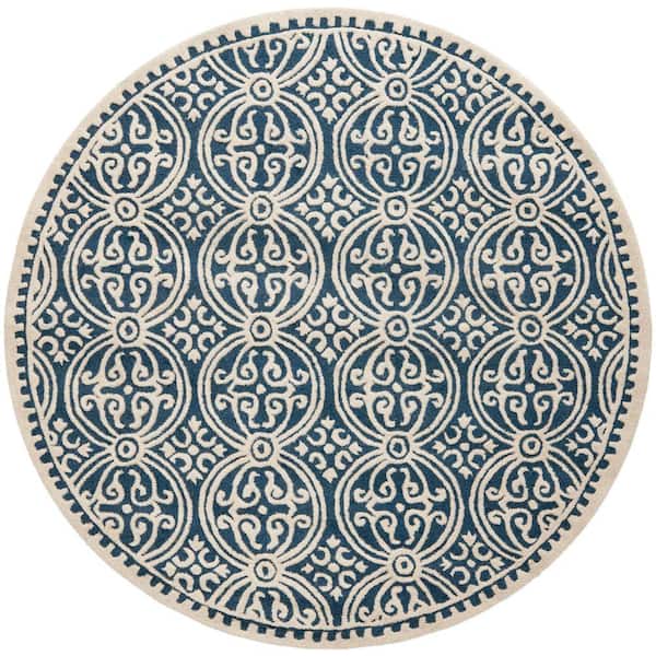 SAFAVIEH Cambridge Navy Blue/Ivory 10 ft. x 10 ft. Round Geometric Area Rug