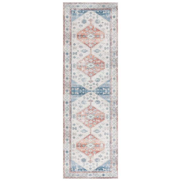 Arizona 3 ft. x 8 ft. Rust/Beige Machine Washable Distressed Ornate Border Runner Rug