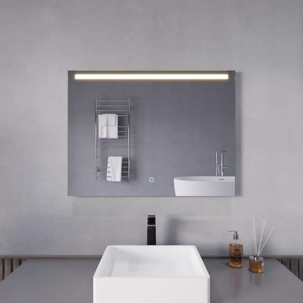 ANZZI 24-in. W x 32-in. H Large Rectangular Frameless LED Lighting Wall Mounted Bathroom Vanity Mirror with Defogger