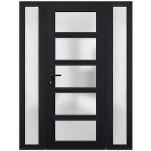 54 in. x 80 in. Right-hand/Inswing 2 Sidelights Frosted Glass Matte Black Steel Prehung Front Door with Hardware