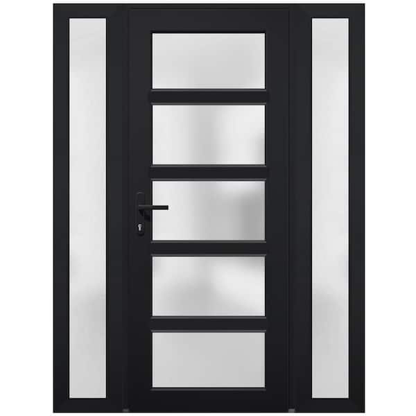 VDOMDOORS 54 in. x 80 in. Right-hand/Inswing 2 Sidelights Frosted Glass Matte Black Steel Prehung Front Door with Hardware
