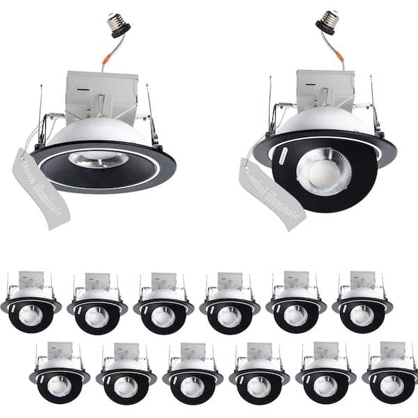 6 in. 12-Watt LED Black Round Retrofit Recessed Housing Light 3 CCT IC Rated Remodel Dimmable (12-Pack)