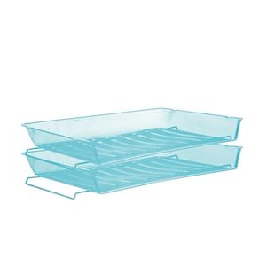 Stackable Letter Tray, Tray Mesh Desk Organizer, Turquoise Document Holder (2-Piece)