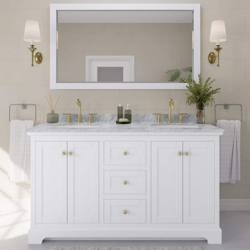 Avery 60 in. W x 22 in. D Double Bath Vanity in White with Marble Vanity Top in White with White Basins price history on PriceWatchPro