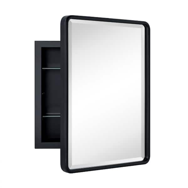 TEHOME Farmhouse 14 in. W x 18 in. H Recessed Rectangular Metal Framed Bathroom Medicine Cabinets with Mirror in Matt Black