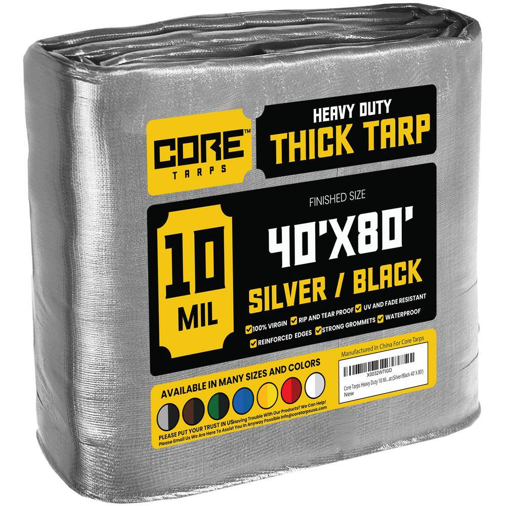 CORE TARPS 40 ft. x 80 ft. Silver and Black Polyethylene Heavy Duty 10