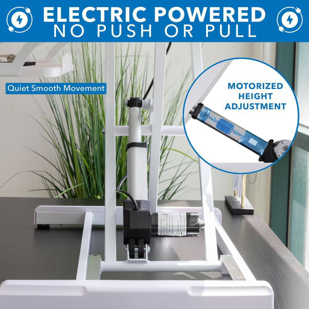 White Electric Adjustable Standing Desk Converter with Keyboard Tray
