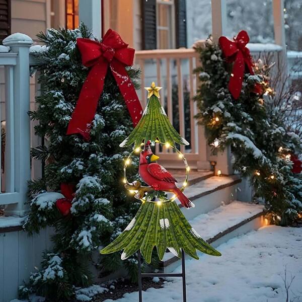 31 in. Green Metal Christmas Tree Decorations Cardinal Garden