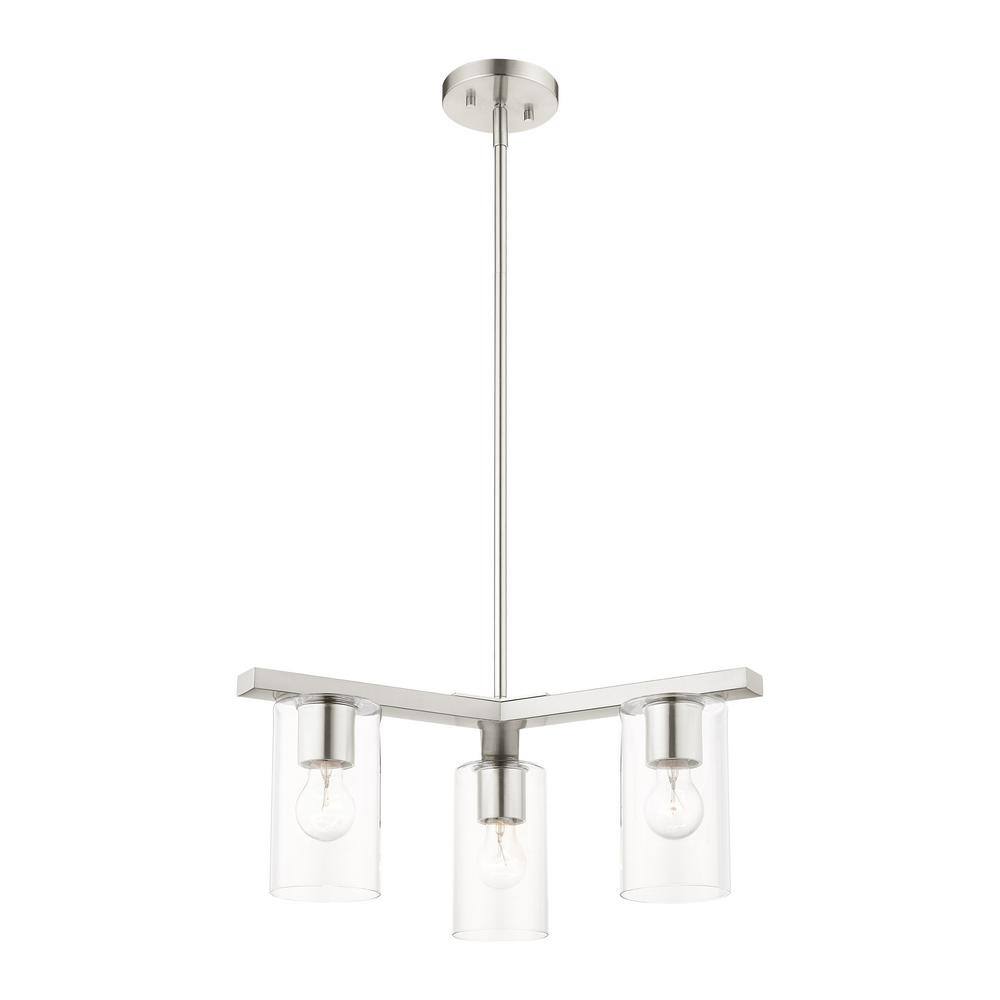Zurich Elegance 3-Light Brushed Nickel Chandelier with Clear Glass